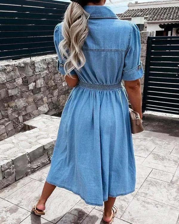 Button-Up Denim Dress | Blue | Cotton | Casual and Stylish - ZyraLux Kleding en accessoires