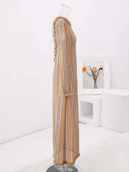 Geometric Knit Maxi Dress | Cotton Blend | Vibrant and Chic - ZyraLux Kleding en accessoires