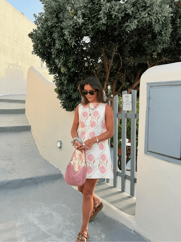 Floral Delight A-Line Dress | Pink | Casual | Cotton Blend - ZyraLux Kleding en accessoires