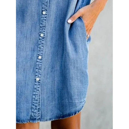 Single Breasted Denim Shirt Dress - Blue - Cotton - Casual and Stylish - ZyraLux Kleding en accessoires