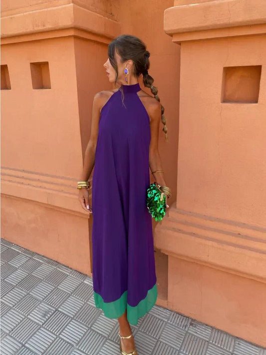 Elegant Halter Maxi Dress | Violet | Casual | Chiffon - ZyraLux Kleding en accessoires