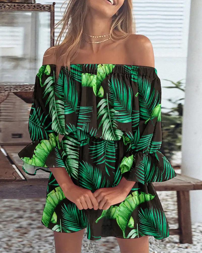 Brooke - off shoulder printed dress - ZyraLux