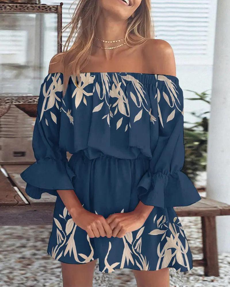 Brooke - off shoulder printed dress - ZyraLux