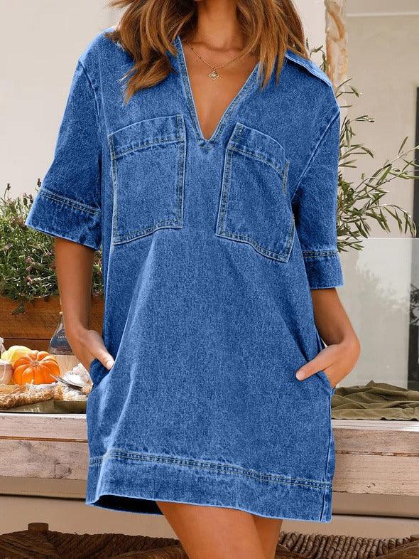 Jessica - denim lapel mini dress - ZyraLux