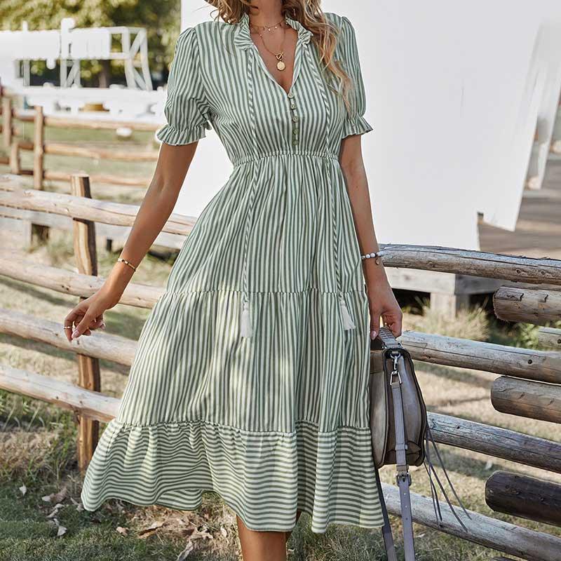 Button-Front Midi Dress | Striped | Cotton | Elegant and Comfortable - ZyraLux Kleding en accessoires