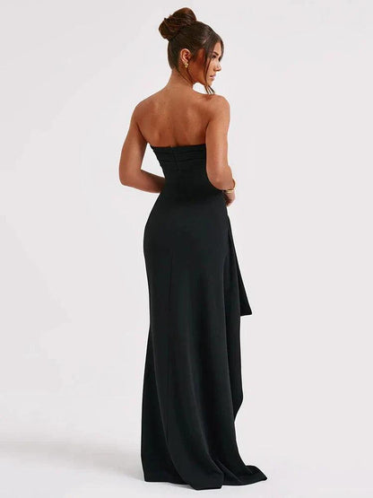 Strapless High-Slit Evening Dress | Black | Polyester Blend | Elegant and Sexy - ZyraLux Kleding en accessoires