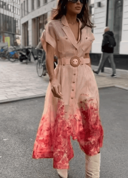 Blossom Charm Midi Dress | Pink | Day Wear | Linen Blend - ZyraLux Kleding en accessoires