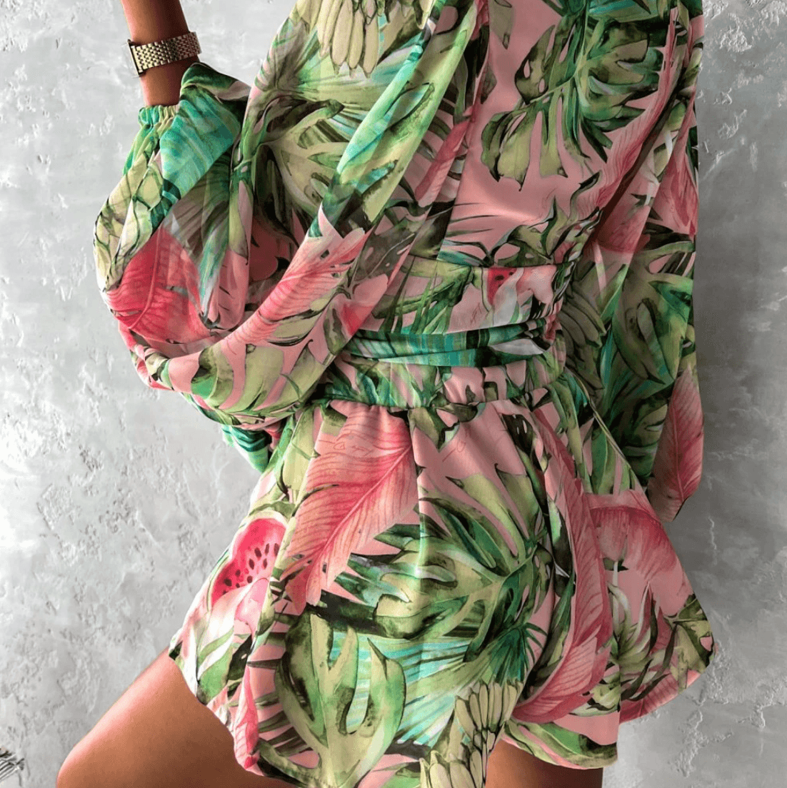 Tropical Breeze Romper | Groen Roze | Zomer | Polyester