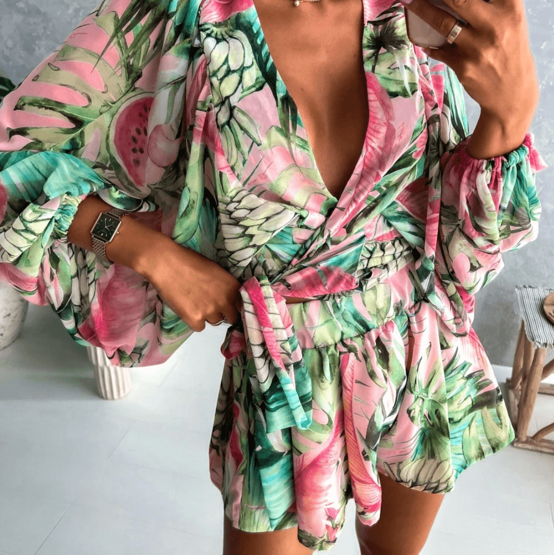 Tropical Breeze Romper | Groen Roze | Zomer | Polyester