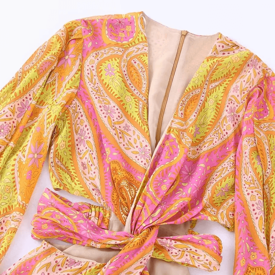 Bohemian Dream Dress | Pink Yellow | Casual | Chiffon - ZyraLux Kleding en accessoires