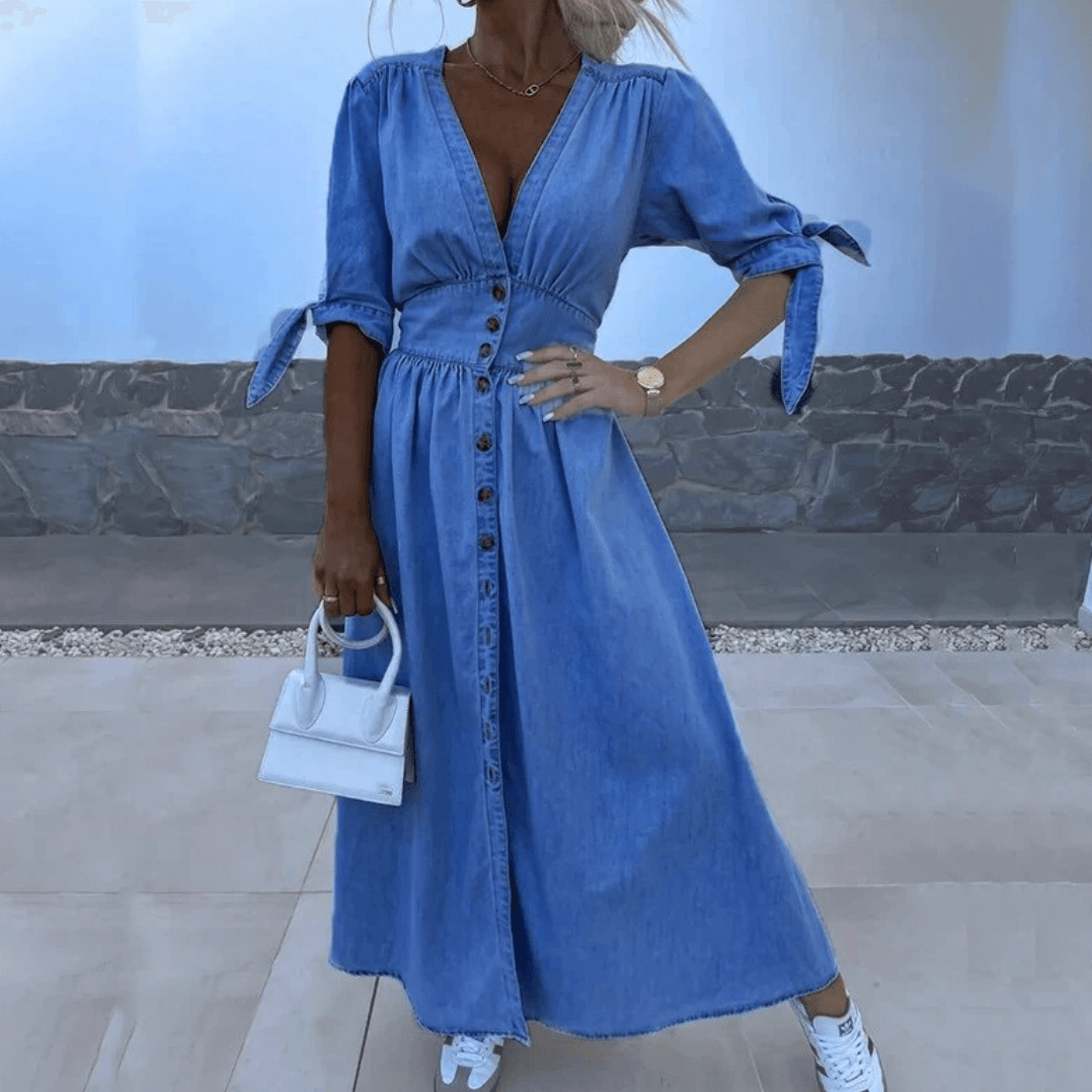 Nadia - Denim Maxi Dress - ZyraLux