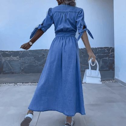 Nadia - Denim Maxi Dress - ZyraLux