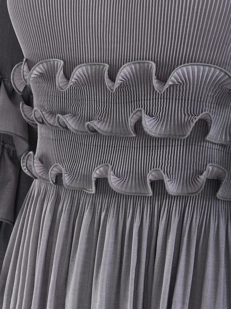 Ruffled Sleeve Asymmetrical Dress | Gray | Polyester Blend | Elegant and Unique - ZyraLux Kleding en accessoires