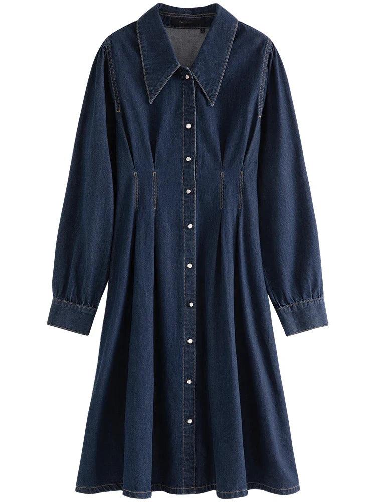 French Style Denim Dress - Blue - Cotton - Elegant and Casual - ZyraLux Kleding en accessoires