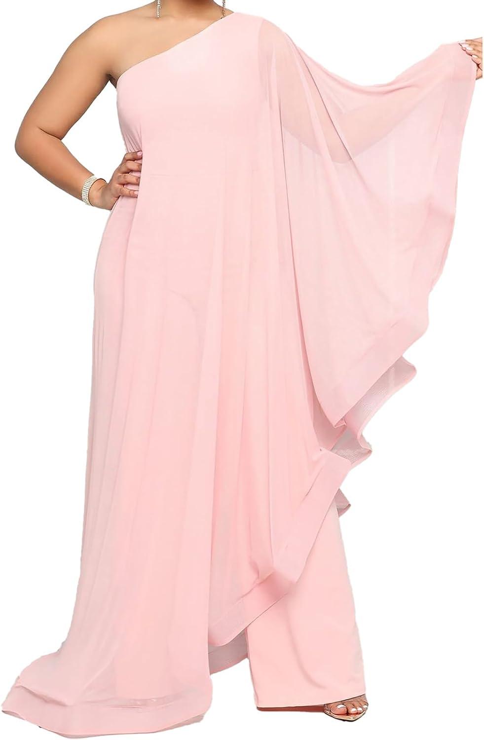 Beautiful Ruffled Pink Asymmetrical One Shoulder Jumpsuit - ZyraLux