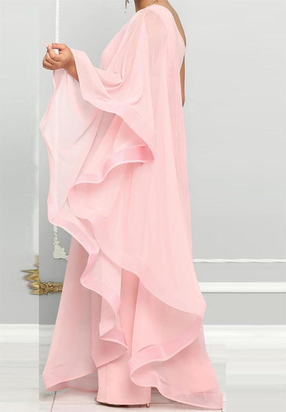 Beautiful Ruffled Pink Asymmetrical One Shoulder Jumpsuit - ZyraLux