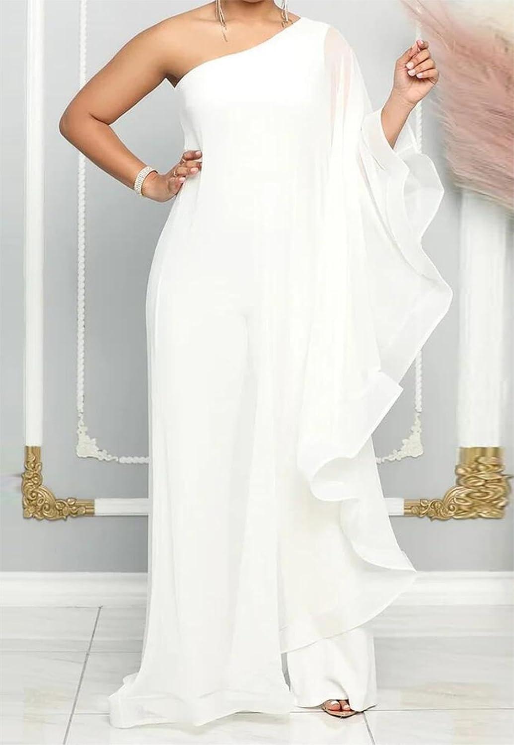 Beautiful Ruffled White Asymmetrical One Shoulder Jumpsuit - ZyraLux