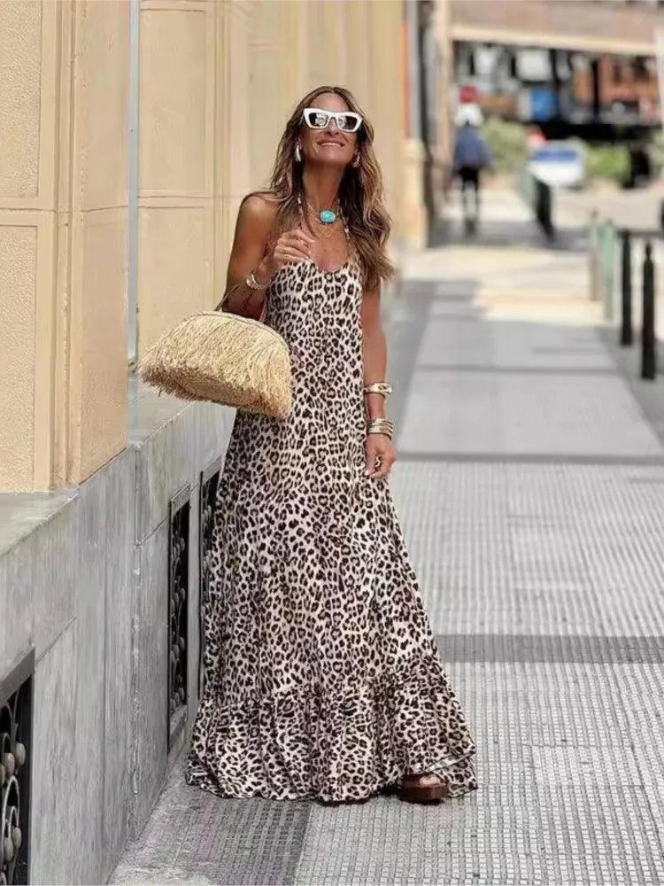 Leopard Maxi Dress | Brown and Black | Polyester | Fierce and Stylish - ZyraLux Kleding en accessoires