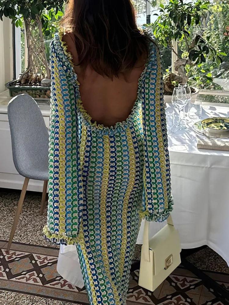 Geometric Knit Maxi Dress | Cotton Blend | Vibrant and Chic - ZyraLux Kleding en accessoires