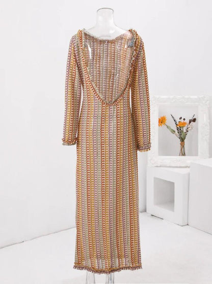 Geometric Knit Maxi Dress | Cotton Blend | Vibrant and Chic - ZyraLux Kleding en accessoires