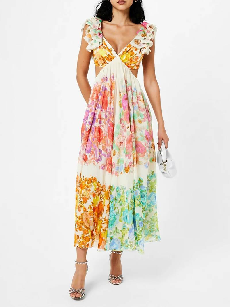 Della | Maxi Floral Dress - ZyraLux Dresses