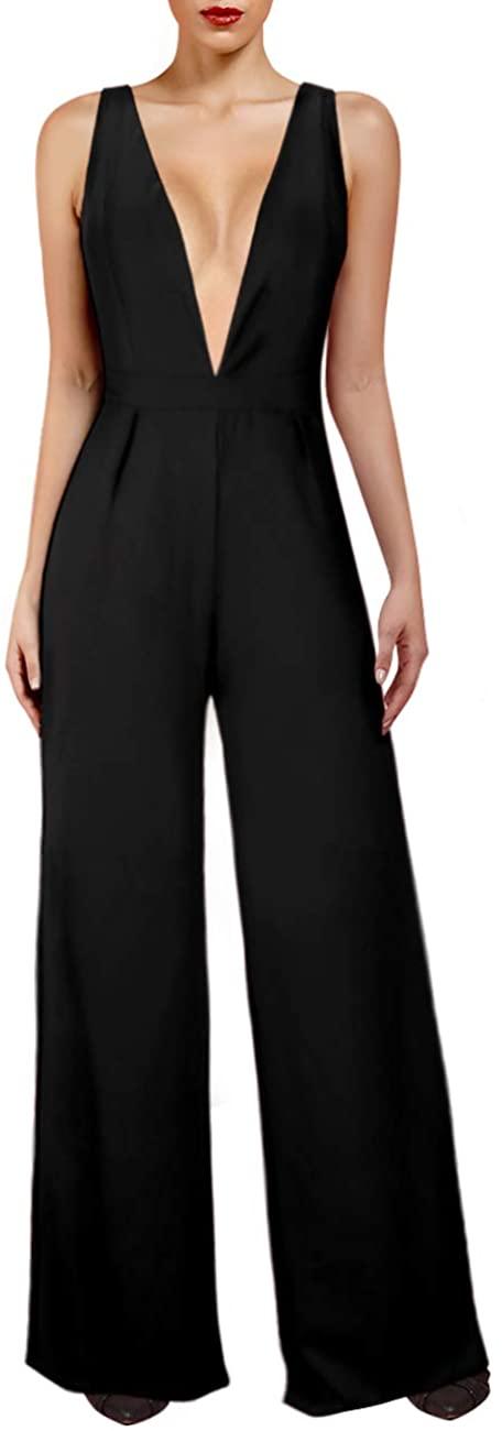 Elegant Black Sleeveless Deep V Wide Leg Jumpsuit - ZyraLux Jumpsuit