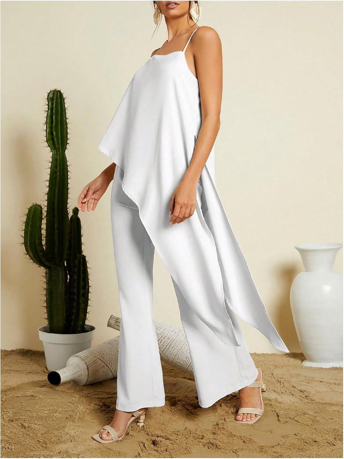 Cascading White Goddess Sleeveless 2pc Layer Jumpsuit - ZyraLux