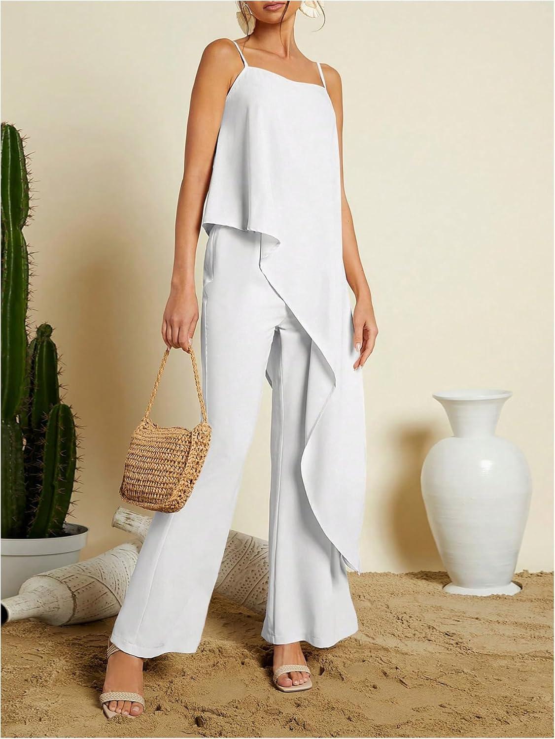 Cascading White Goddess Sleeveless 2pc Layer Jumpsuit - ZyraLux