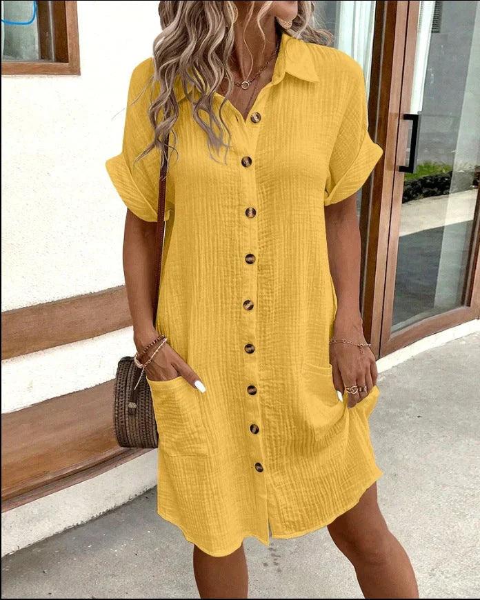 Nadia | Casual Button-Down Dress - ZyraLux Klänning