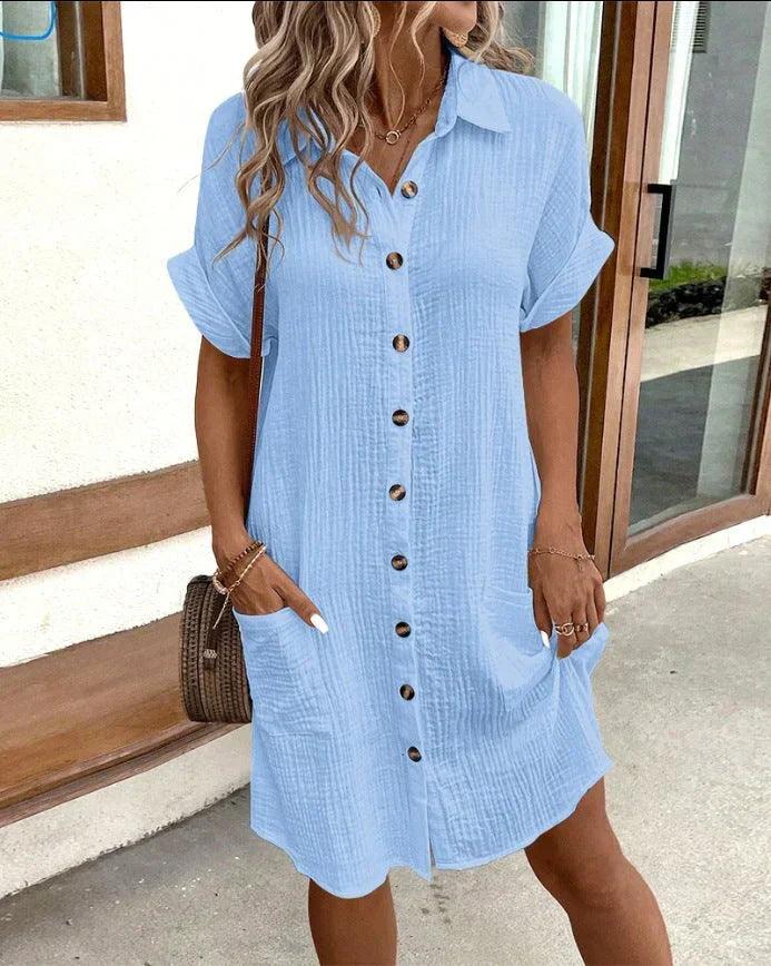 Nadia | Casual Button-Down Dress - ZyraLux Klänning