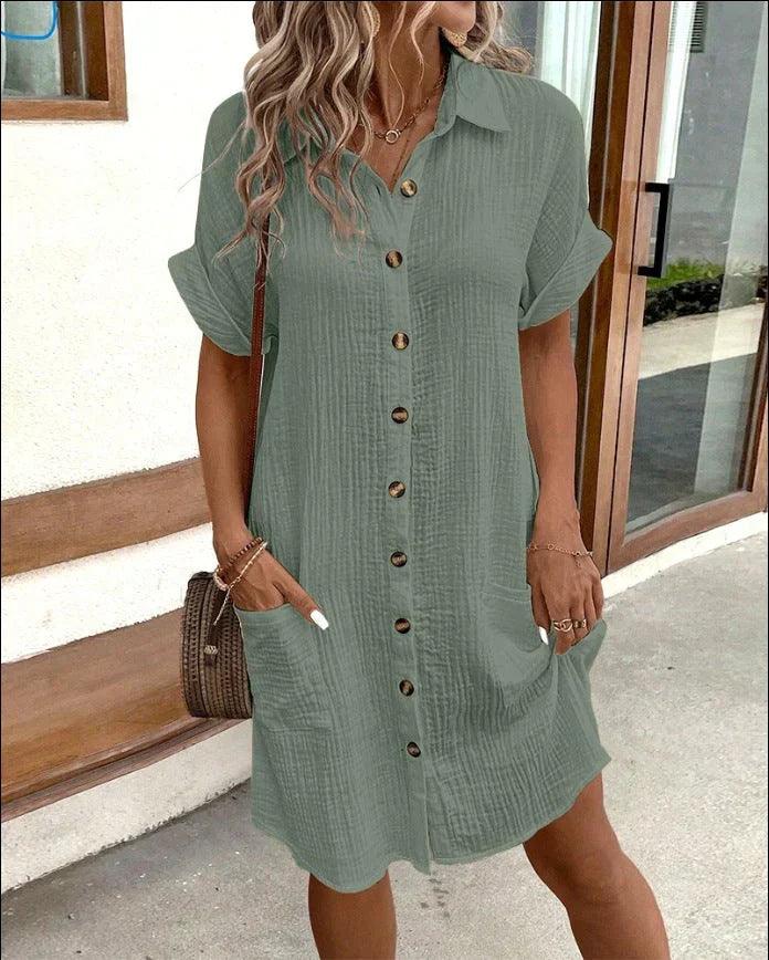 Nadia | Casual Button-Down Dress - ZyraLux Klänning