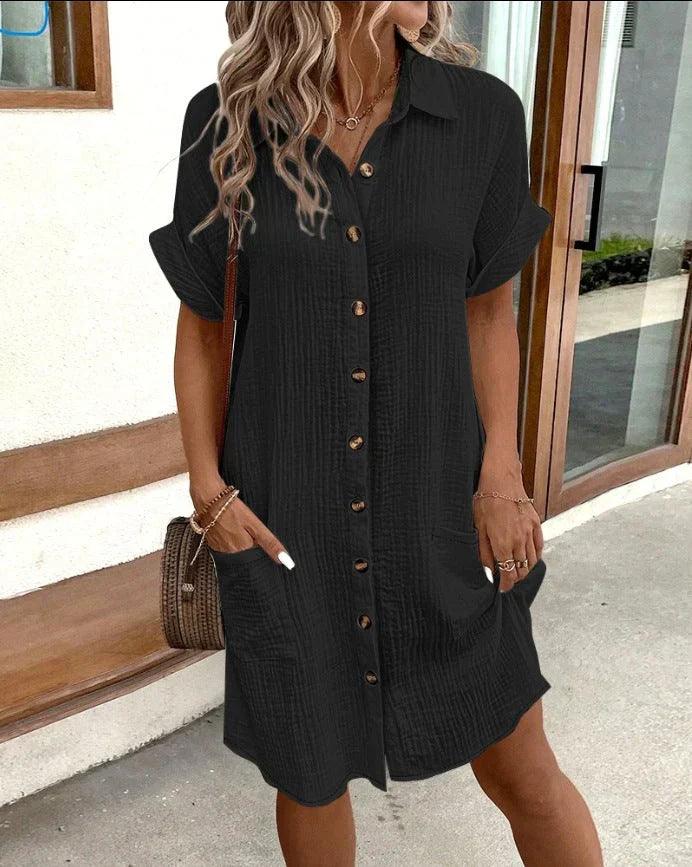 Nadia | Casual Button-Down Dress - ZyraLux Klänning