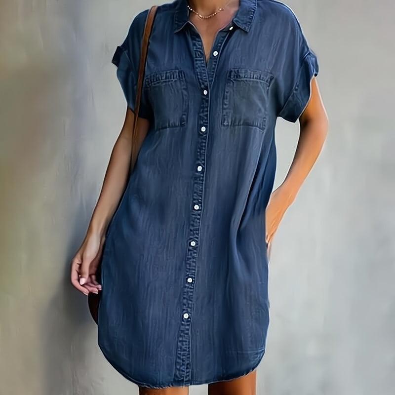 Denim Shirt Dress | Casual Day Out | Cotton | Multiple Colors - ZyraLux Kleding en accessoires