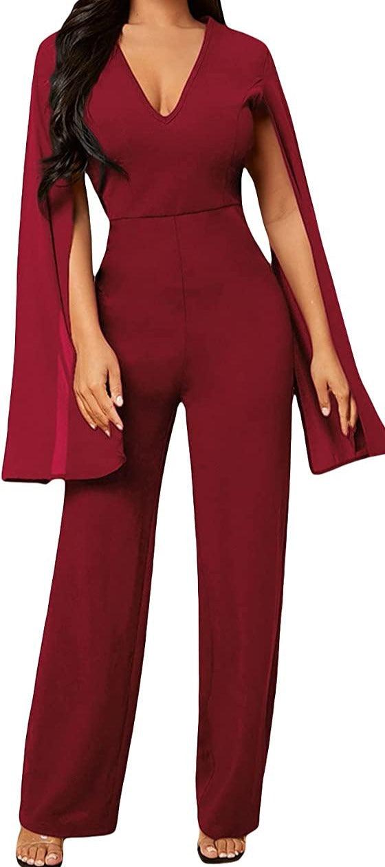 Splendid Burgundy Split Long Sleeve High Waist Jumpsuit - ZyraLux Jumpsuits & Rompers