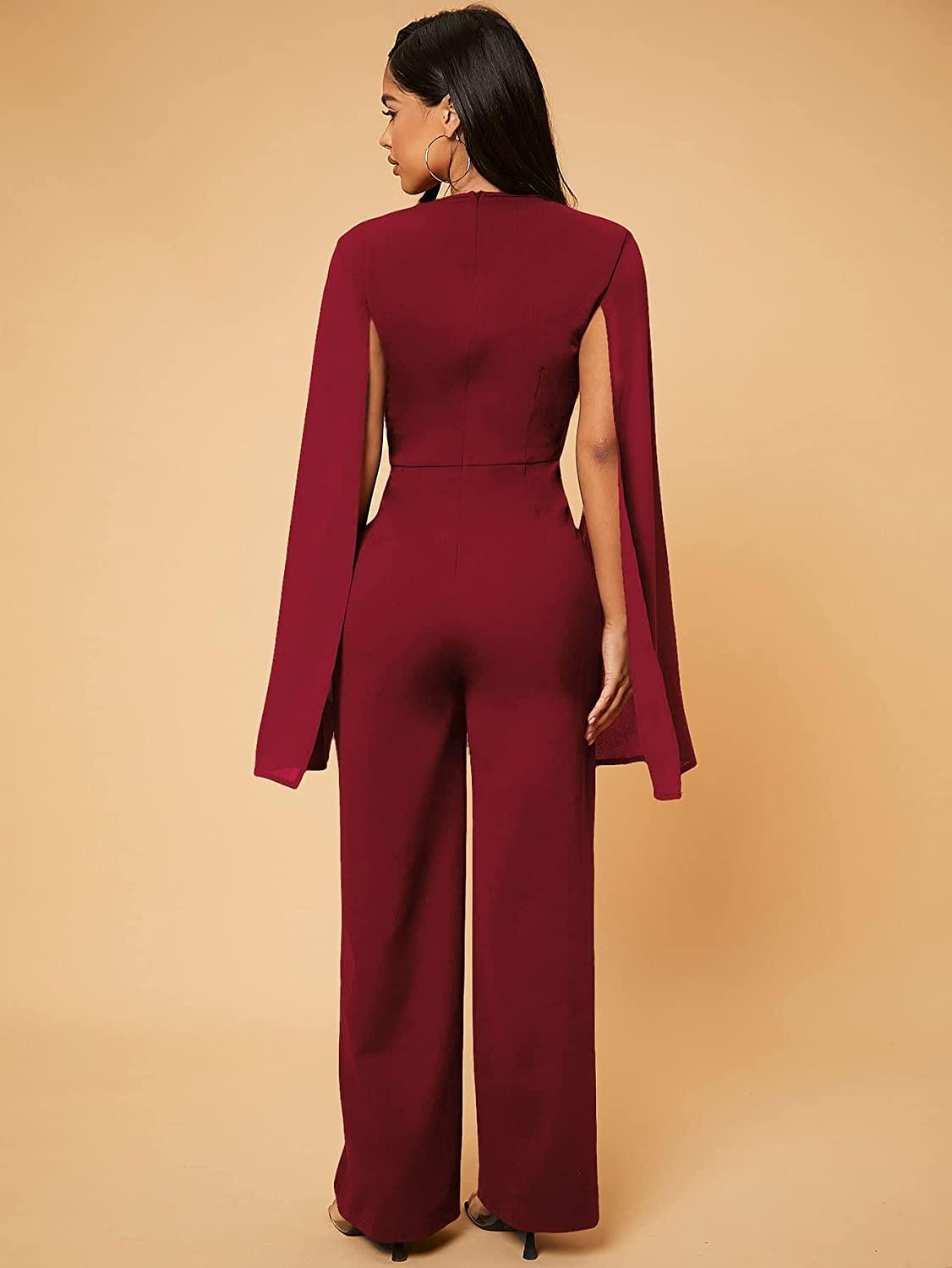 Splendid Burgundy Split Long Sleeve High Waist Jumpsuit - ZyraLux Jumpsuits & Rompers