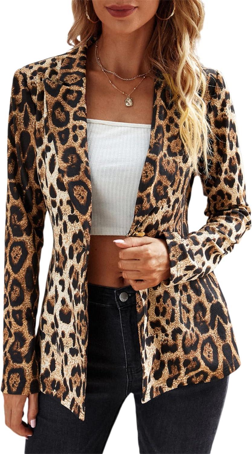 Leopard Brown Printed Long Sleeve Blazer Jacket - ZyraLux