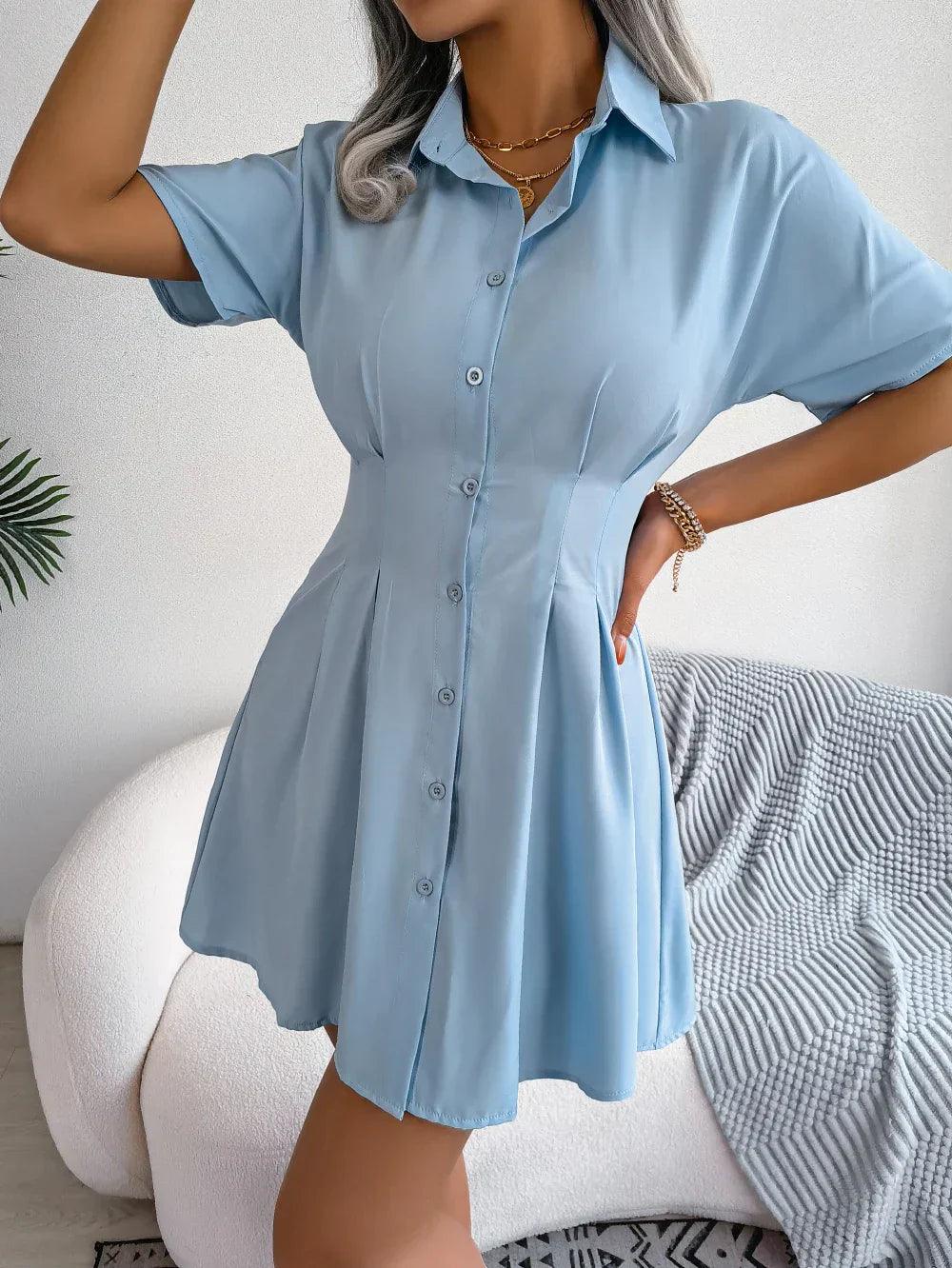 Pleated Shirt Dress | White | Cotton | Elegant and Chic - ZyraLux Kleding en accessoires