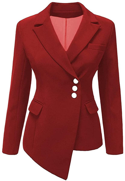 Dames Rood Lange Mouw Asymmetrische Blazer Jas