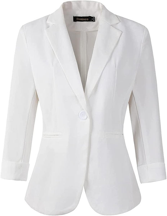 Dames wit eenknoops 3/4 mouw blazer