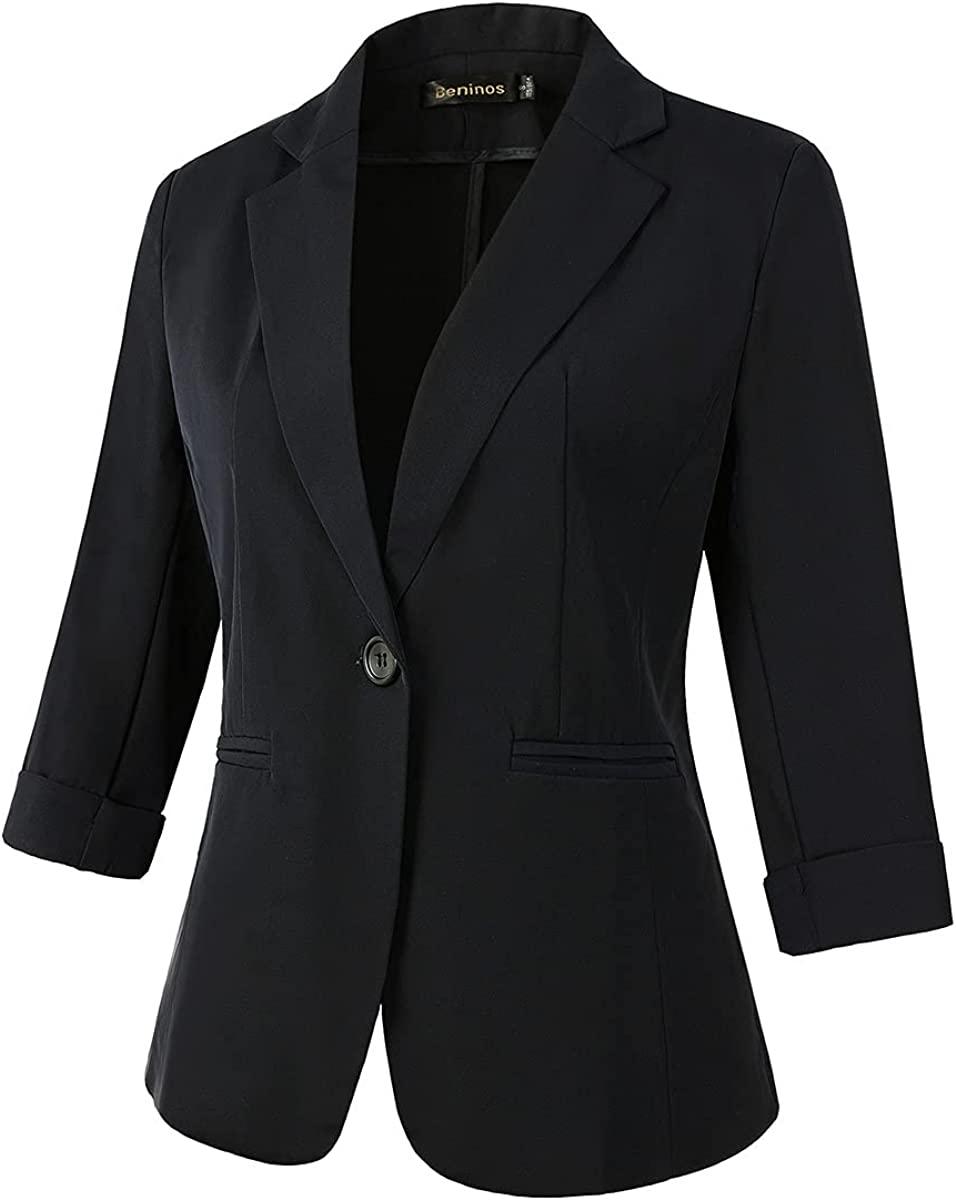 Black One Button 3/4 Sleeve Women's Dress Blazer - ZyraLux