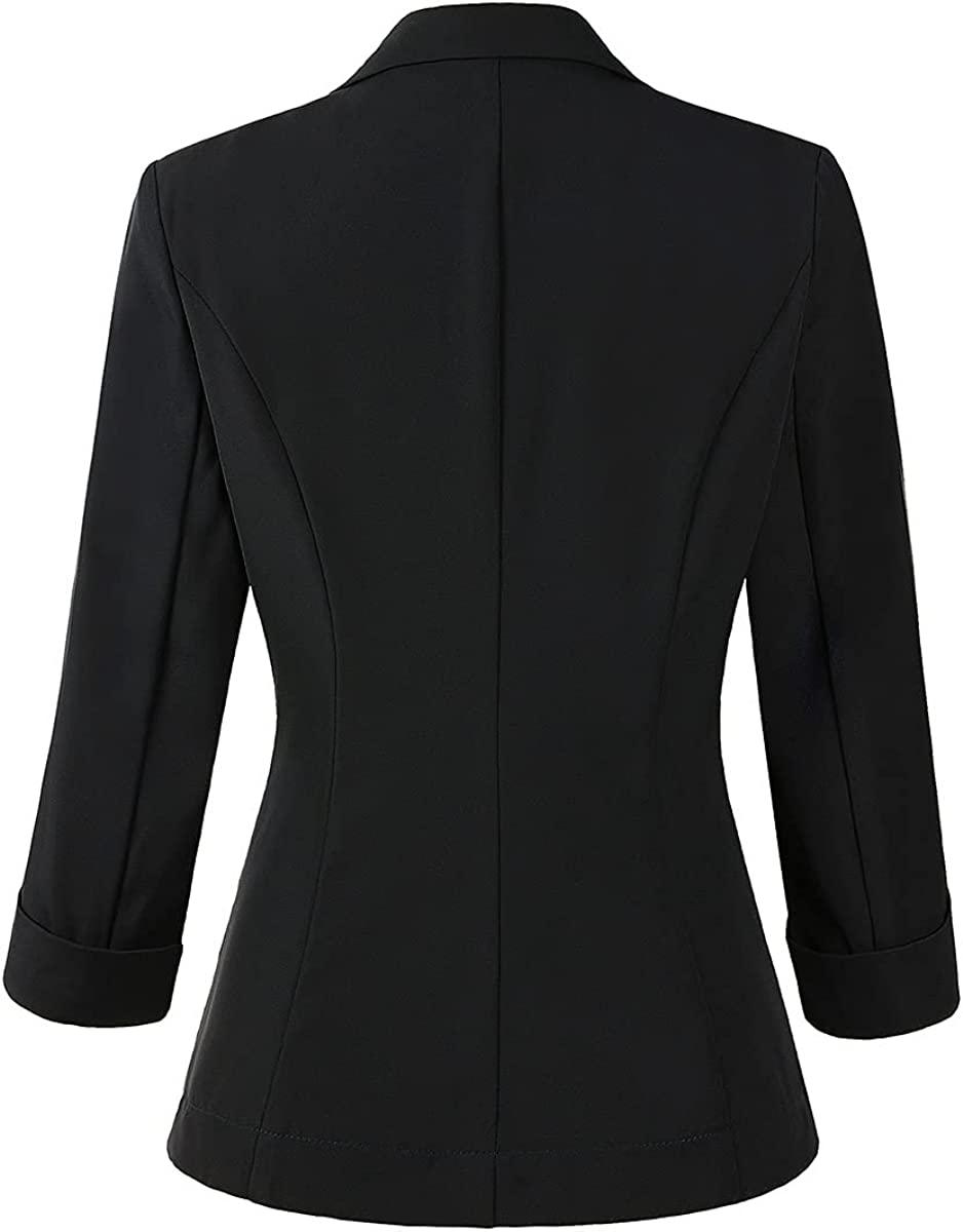 Black One Button 3/4 Sleeve Women's Dress Blazer - ZyraLux