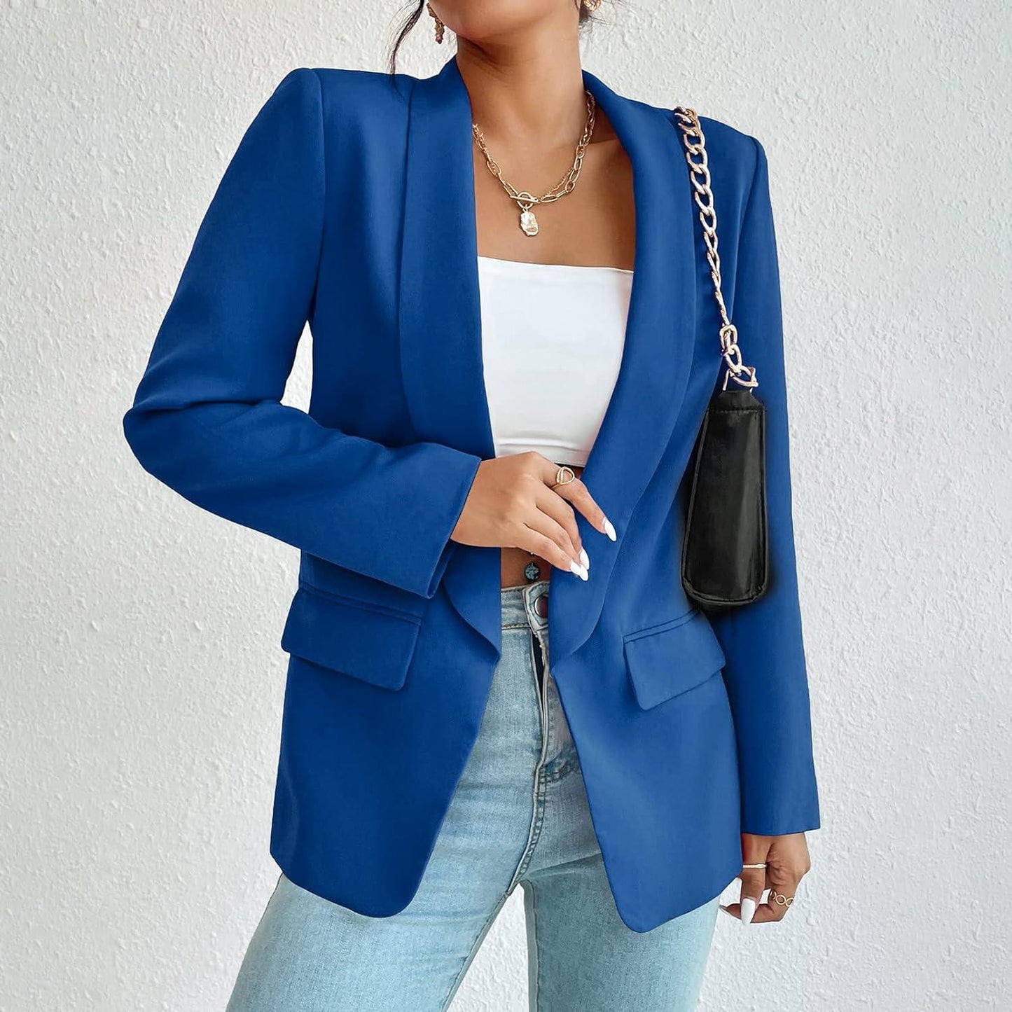 NYC Style Royal Blue Business Chic Sleeve Lapel Blazer - ZyraLux