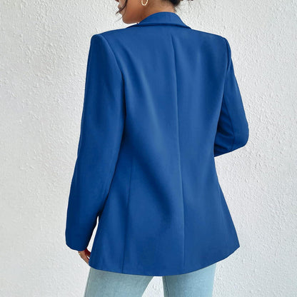 NYC Style Royal Blue Business Chic Sleeve Lapel Blazer - ZyraLux