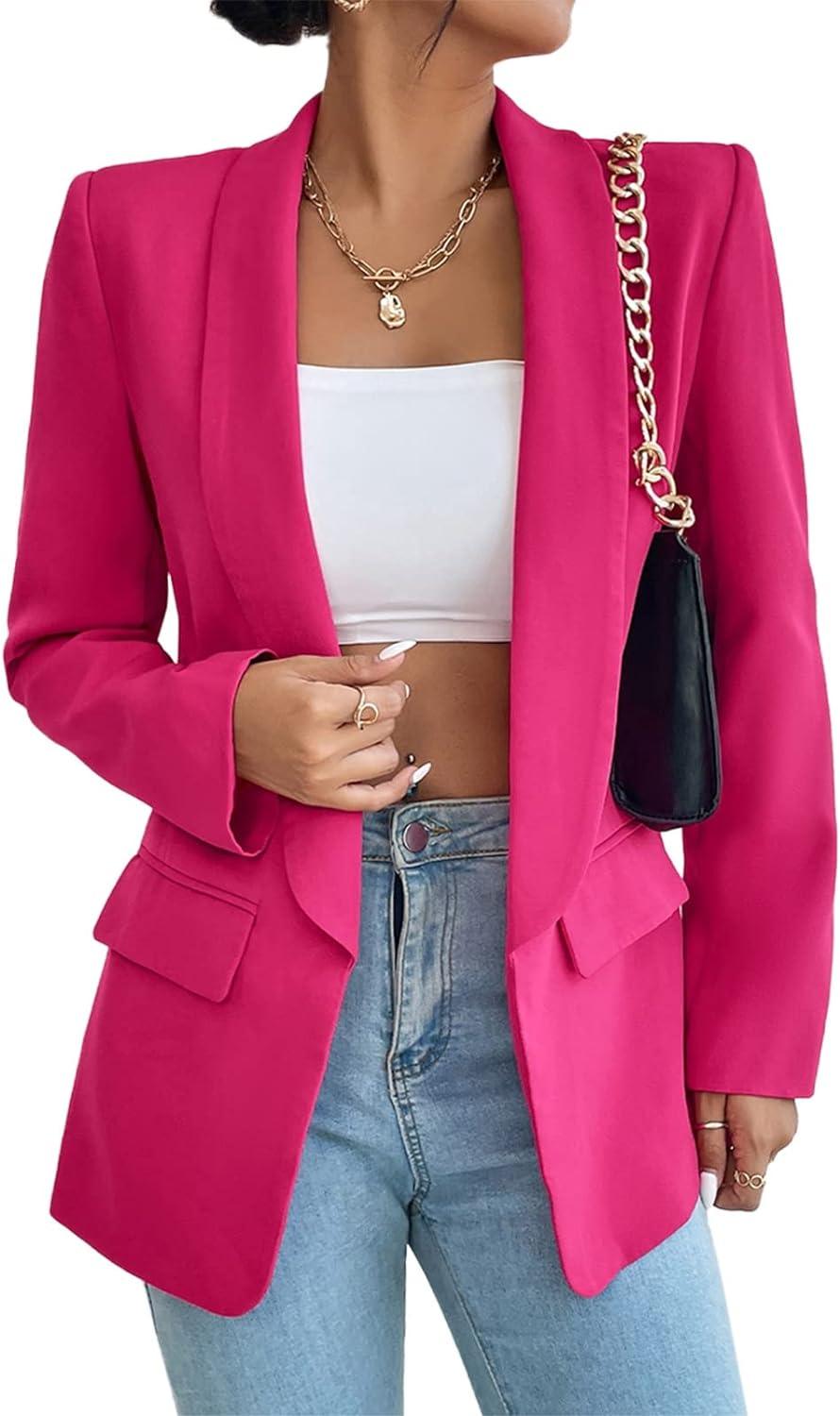 NYC Style Fuschia Pink Business Chic Sleeve Lapel Blazer - ZyraLux