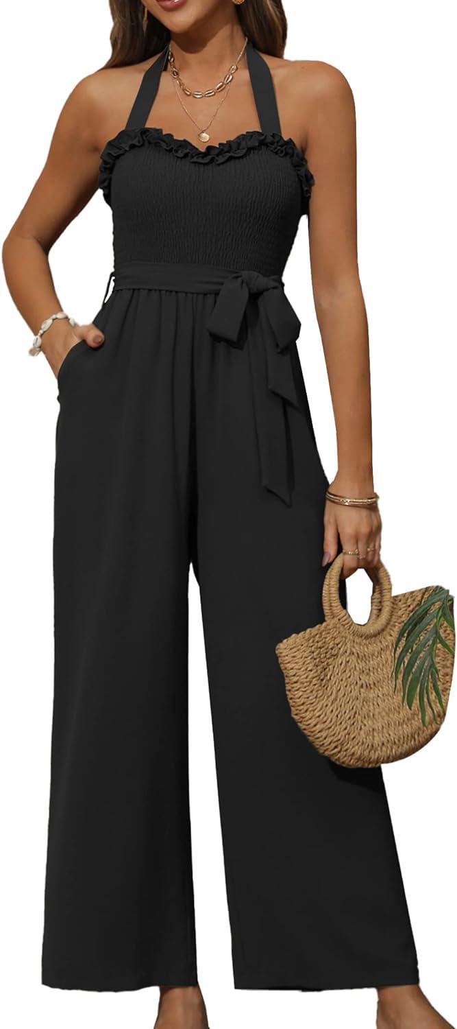 Black Ruffled Halter Style Jumpsuit - ZyraLux