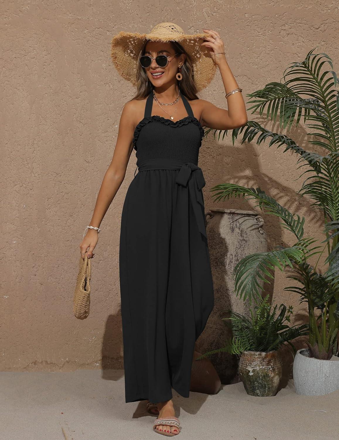 Black Ruffled Halter Style Jumpsuit - ZyraLux