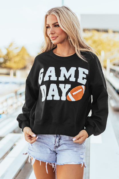 Stijlvolle zwarte Varsity Graphic Pullover Sweatshirt voor Game Day Adventures