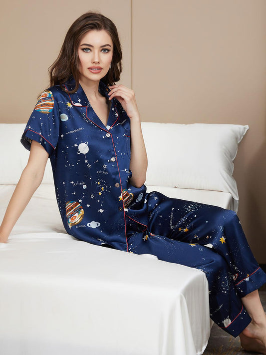 PERRINE - Pure Silk Galaxy Pattern Pajamas - ZyraLux Pyjama