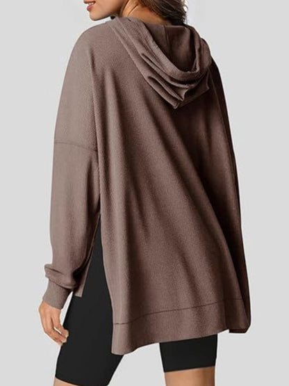 Chique Slit Long Sleeve Hoodie met verstelbaar trekkoord