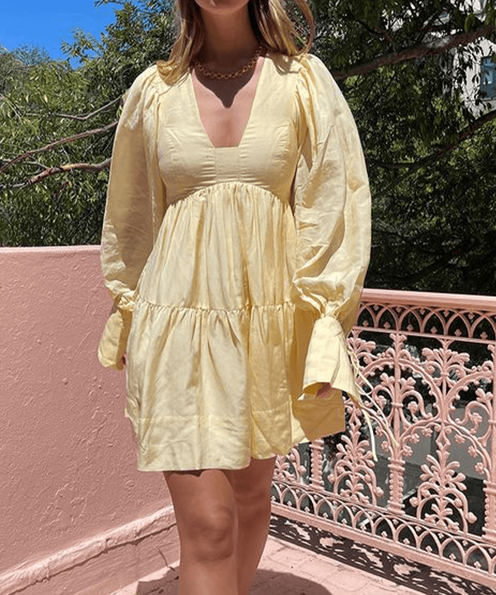 Sunshine Dreams Puff Sleeve Dress | Geel | Casual Wear | Katoenmix